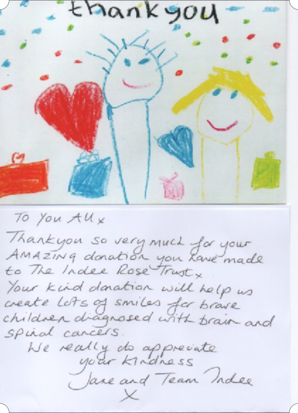 Thank you letter from the Indee Rose Trust