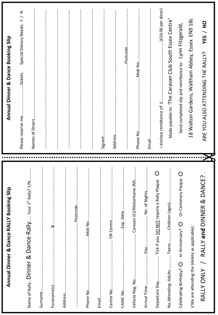 Dinner Dance 2026 booking slips