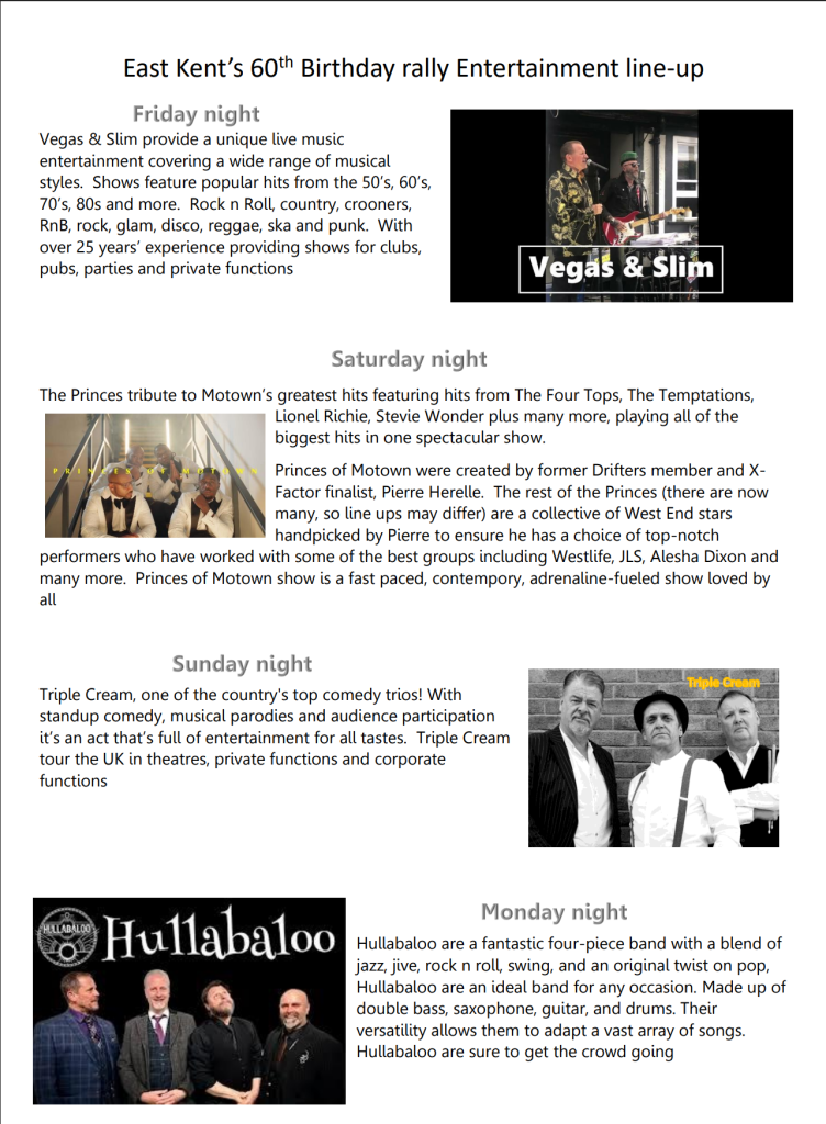 East Kent 60th entertainers lineup